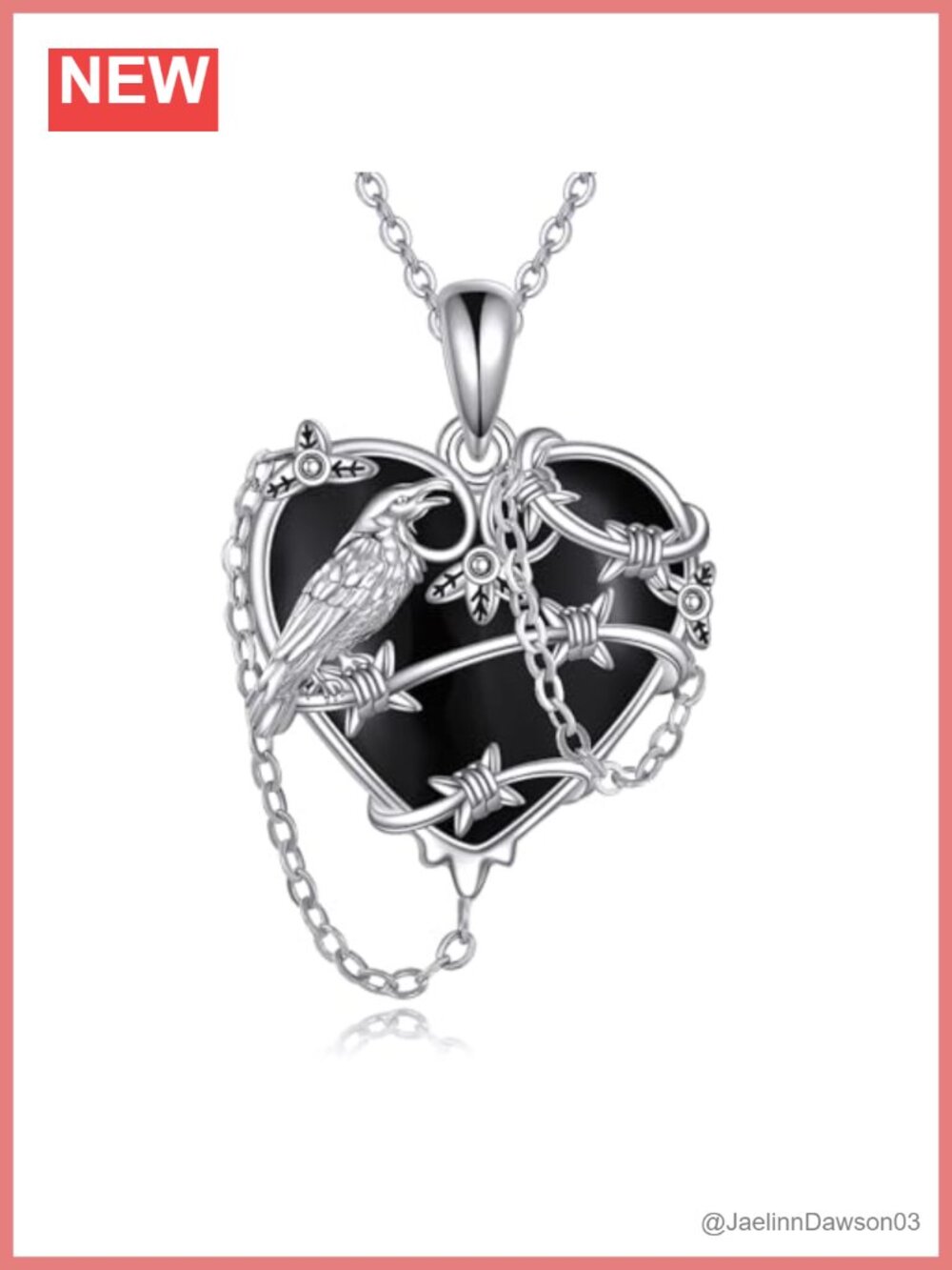 925 Sterling Silver Witches Heart Raven Pendant Necklace 18+2 Inch Chain